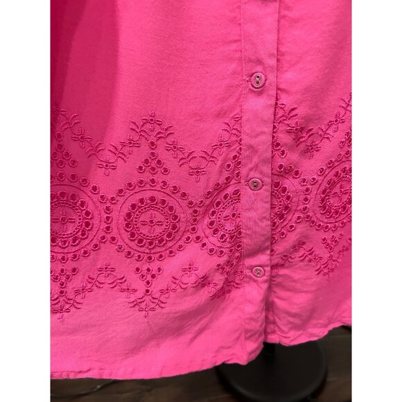 Marisol Women's Pink Embroidered Button-Front Sleeveless Camisole Top L - Picture 6 of 8